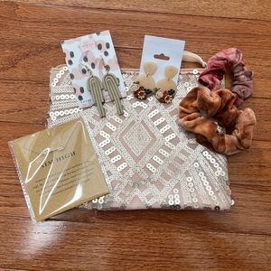 Night Out Accessories Bundle: Earrings, Necklace, Scrunchies